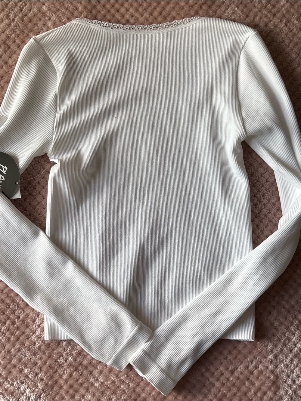 NWT Derek Heart Sweetheart Square Neck Ribbed Long Sleeve Top - White - Picture 4 of 4